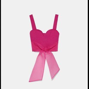 NWT Zara Cropped Top Bow Tie Pink